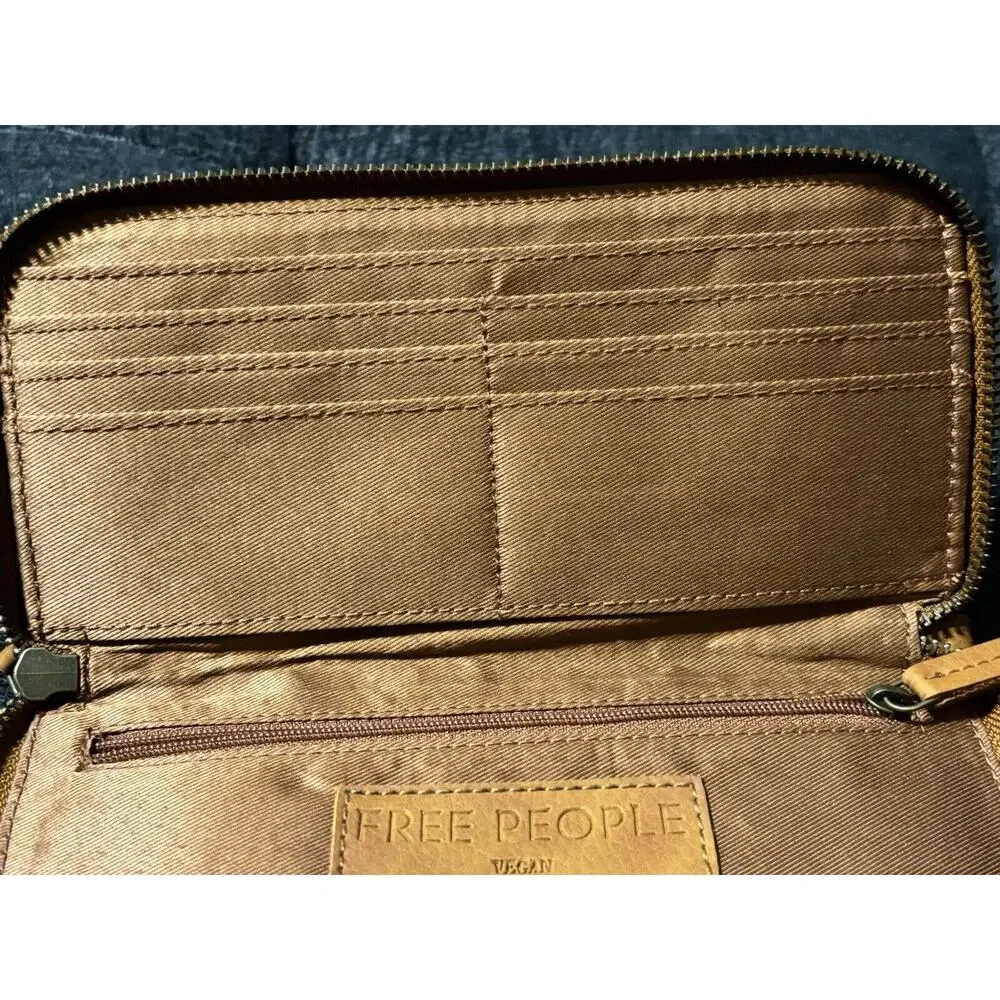 FREE PEOPLE - Brown Tan Distressed Vegan Wallet EUC MSRP $58 New
